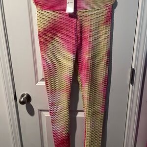 LA Society Wine and Yellow Textured Leggings
